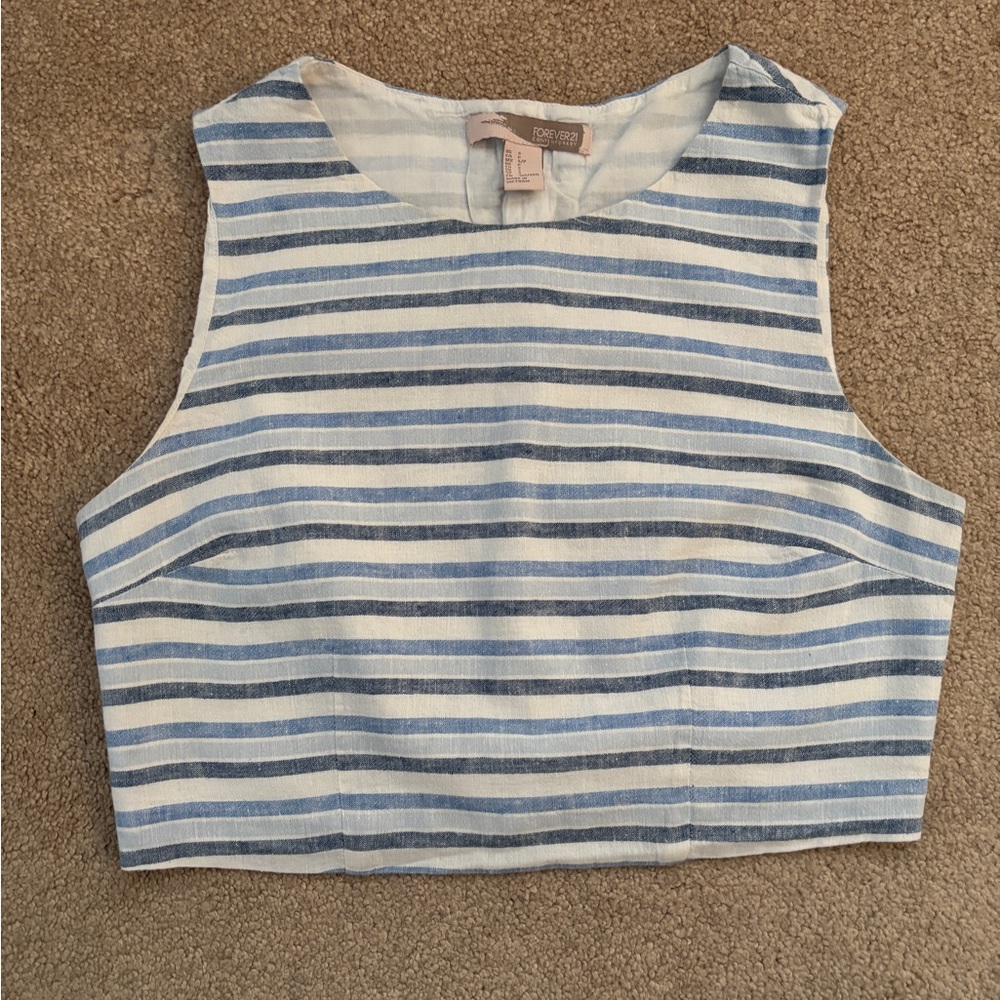 Forever 21 Blue and White Striped Crop Top